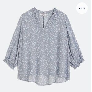 Gray Blouse with Relaxed Fit and Mandarin Collar